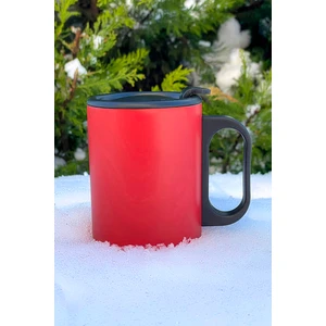 Çift Katmanlı Paslanmaz Çelik 300ml Kırmızı Kulplu Küçük Termos Bardak Travel Mug Kupa (1-2 Saat Sıcak ve Soğuk)