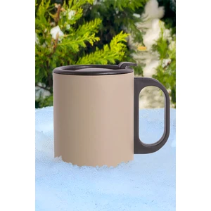 Bej Çift Katmanlı 304 Paslanmaz Çelik Kulplu 300ML Küçük Termos Bardak Çay Kahve Termosu Travel Mug Kupa