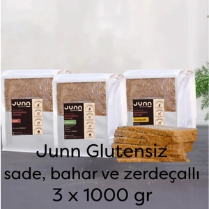 JUNN Glutensiz Karabuğday Ekmeği, Sade,Baharlı,Zerdeçallı 3 x 1000 gr Mayasız, Aktive Edilmiş Tohum