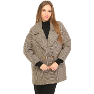 Fast Perry Camel Siyah Flota Cep Detaylı Oversize Balık Sırtı Kısa Kaban