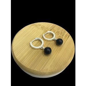 Gümüş Küçük Oniks Taşlı Halka Küpe