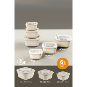 6lı 2X(600-1100-1800 Ml) Mikrodalga ve Difrize Uygun Vip Kapaklı Özel Saklama Kabı Seti Bej