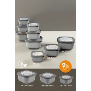 9lu 3X(600-1100-1800 Ml) Mikrodalga ve Difrize Uygun Vip Kapaklı Özel Saklama Kabı Seti Antrasit