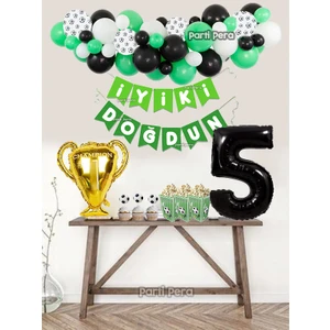 Parti Pera Futbol Temalı Balon Zincir Kupa Folyo Balon Siyah Rakam Folyo Balon Doğum Günü Balon Seti
