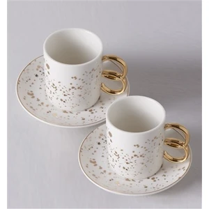 Dorothy Porselen 2'li 110 ml Kahve Fincan Seti Beyaz Gold Detaylı