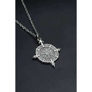 Viking Vegvisir Pusula   Gümüş Kaplama Unisex Düz Zincir Kolye kod 854