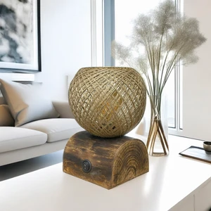 Dilim Ağaç Abajur Rustik & Iskandinav Tarzı Ağaç Tabanlı Jüt Abajurlu Dekoratif Lamba - El Yapımı Otantik Tasarım, Doğal Ahşap ve Jüt, Restoran, Otel, Ev ve Ofis, Oturma Odası Yatak Odası Için