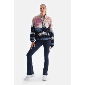 Lacivert Kadın Şerit Detaylı Şardonlu Ispanyol Tayt