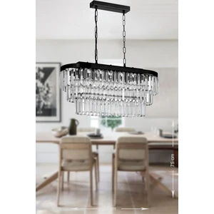 Linsa 70x30 Cm'lik Kristal Cam Taşlı Yemek Masası Üstü Lüks Avize - (mat Siyah)