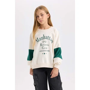 Kız Çocuk Oversize Geniş Kalıp Bisiklet Yaka Baskılı Sweatshirt D1106A824AU