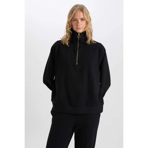 Regular Fit Yarım Fermuarlı Dik Yaka Basic Düz Sweatshirt D9009AX24WN