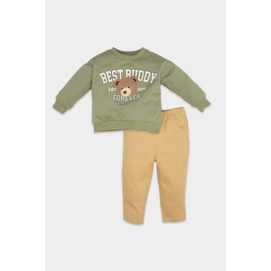 Erkek Bebek 2'li Takım Bisiklet Yaka Ayıcık Baskılı Sweatshirt Beli Lastikli Pantolon D5402A524WN