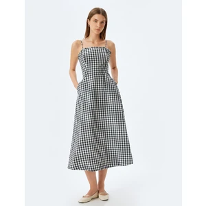 Uzun Askılı Elbise Fırfır Detaylı Cepli