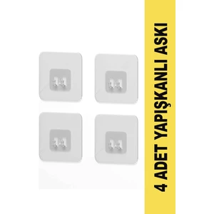 7 x 7 cm Süper Güçlü Yapışkanlı Banyo Askısı Yedek 4 Adet Sticker Raf Tutucu Askı