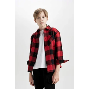 Erkek Çocuk Oversize Geniş Kalıp Polo Yaka Pamuklu Uzun Kollu Kareli Gömlek D9721A824WN