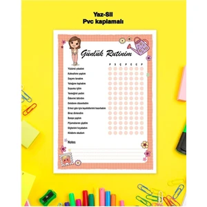 Kız Çocuk Günlük Planlayıcı Yaz-Sil Pvc Poster 21X30 cm