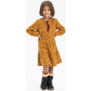 Uzun Kol Alya Çocuk Pazen Sonbahar ve Kışlık Elbise Çıtır Desen Hardal Hrd