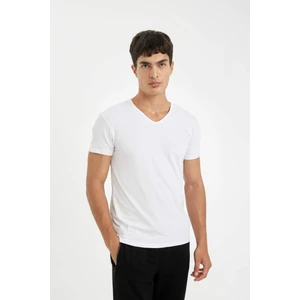 Slim Fit Dar Kesim V Yaka Basic Düz Beyaz Fanila Üst L4884AZ24WN