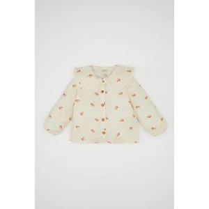 Kız Bebek Büyük Yaka Çiçek Desenli Düğmeli Twill Uzun Kollu Gömlek D5585A524WN