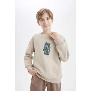 Erkek Çocuk Oversize Geniş Kalıp Bisiklet Yaka Baskılı Sweatshirt D5678A824WN