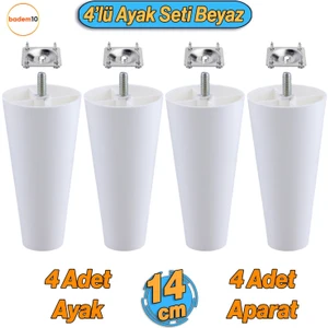 4 Adet Vidalı Düz 14 Cm (BEYAZ) Plastik Mobilya Koltuk Kanepe Baza Yükseltme Yükseltici Ayağı Ayakları Aparat Dahil