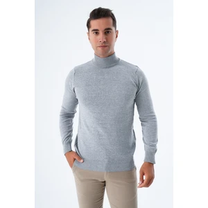 Trist Star Erkek Gri %100 Pamuk Yarım Balıkçı Yaka Triko Kazak TRIST-1104