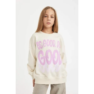 Kız Çocuk Oversize Geniş Kalıp Bisiklet Yaka Baskılı Sweatshirt D2880A824WN