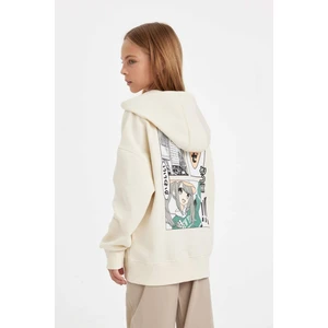 Kız Çocuk Oversize Geniş Kalıp Sırt Baskılı Kapüşonlu Sweatshirt D2881A824WN