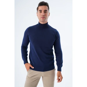 Trist Star Erkek Lacivert %100 Pamuk Yarım Balıkçı Yaka Triko Kazak TRIST-1104