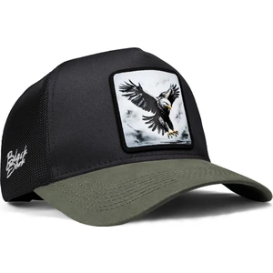 V1 Trucker Kartal - 6 Kod Logolu Unisex Haki Siperli-Siyah Şapka
