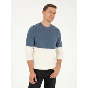 Erkek İndigo Slim Fit Bisiklet Yaka Baklava Desenli Triko Kazak 50292568-VR028
