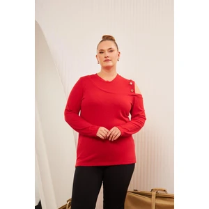 Büyük Beden Omuz Detay Örme Bluz Kırmızı