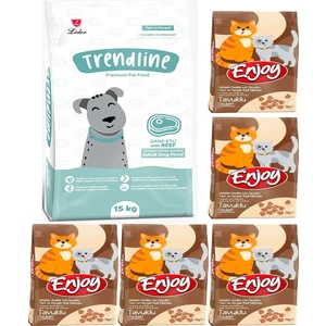 Dog Biftekli Köpek Maması 15 kg & Enjoy Tavuk Etli Yetişkin Kedi Maması 1 kg x 5 Adet