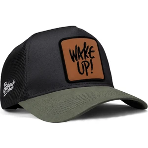 V1 Trucker Wake Up - 2cs Kod Logolu Unisex Haki Siperli-Siyah Şapka