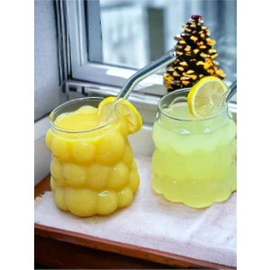 2 Adet Isıya Dayanıklı Üzüm Model Borosilikat Kokteyl ve Soğuk - Sıcak Kahve Bardağı Pipet Hediyeli