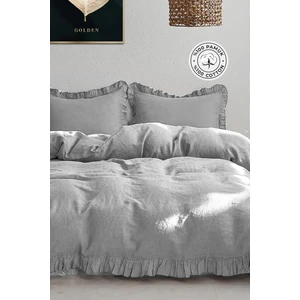 Evlen Home Collection Pamuklu Taş Yıkama Fırfırlı Nevresim Takımı Çift Kişilik 4 Parça Barella Yumuşak Nevresim Seti
