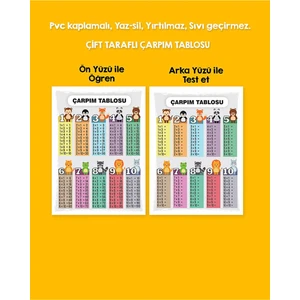 Çift Taraflı Hayvanlar Çarpım Tablosu-Pvc Kaplamalı-Yaz-Sil 30X42CM