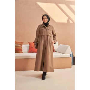 6302-İNTER Büzgülü  Trençkot Vizon