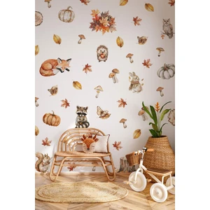 Sonbahar Temalı Hayvanlar ve Yapraklar Cam Duvar Sticker Seti