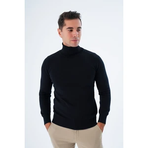 Trist Star Erkek Siyah %100 Pamuk Balıkçı Yaka Triko Kazak TRIST-1105