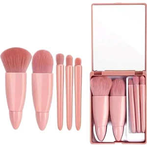 Taşınabilir Aynalı 5'li Makyaj Fırça Seti Göz Farı, Fondöten, Allık Karıştırma Makyaj Fırçası 1 Adet