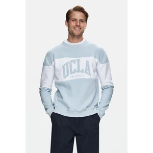 ARCHER Mavi Bisiklet Yaka Nakışlı Şardonlu  Loose Fit Erkek Sweatshirt