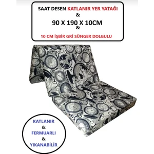 Mor Minder Katlanır Yer Yatağı Tek Kişilik Sünger Minder Yatak 90X190X 10 cm Gri Kalın Süngersaatdesen