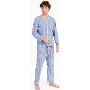 Erkek Boydan Düğmeli Uzun Kol Pijama Takımı Gri