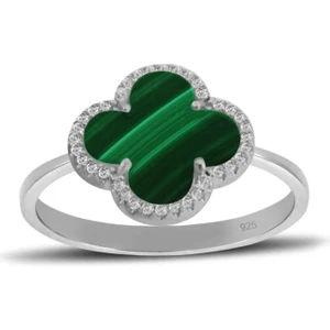 925 Ayar Gümüş Malahit Taşlı Yonca Yüzük