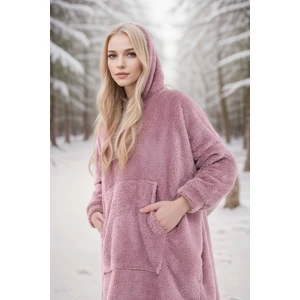 Lunaberry Yılbaşı Kapüşonlu Oversize Peluş Welsoft Traşlı Kumaş Sweat Panço Battaniye Giyilebilir Kışlık Pijama