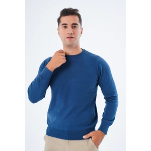 Trist Star  Erkek İndigo %100 Pamuk Bisiklet Yaka Triko Kazak TRIST-1101