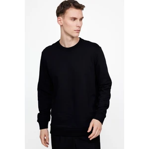 Unisex Relax Fit Rahat Kesim Pamuklu Yumuşak Dokulu İçi Polarlı Basic Siyah Bisiklet Yaka Sweatshirt
