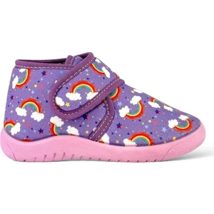 Tematik Cırtlı Çocuk Panduf Okul Kreş Ev Ayakkabısı Kaydırmaz Taban Lila
