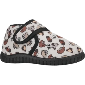 Tematik Cırtlı Çocuk Panduf Okul Kreş Ev Ayakkabısı Kaydırmaz Taban Bej - Siyah